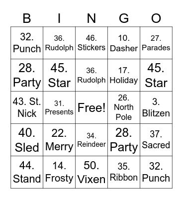 Holiday Bingo Card