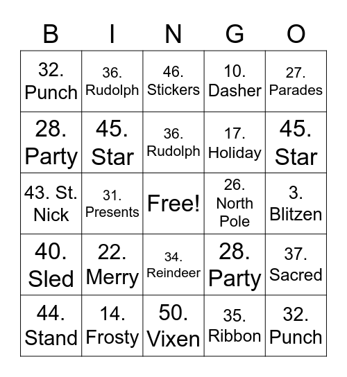 Holiday Bingo Card