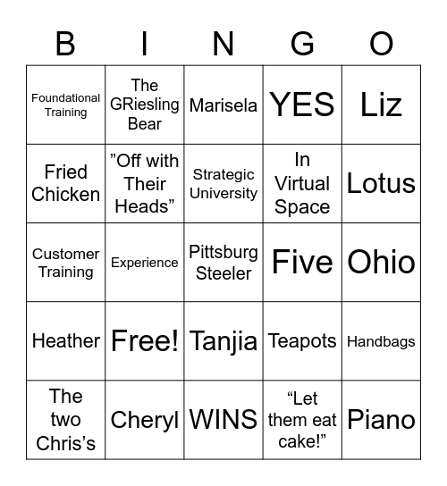 Winner Winner Chicken Dinner Bingo Card