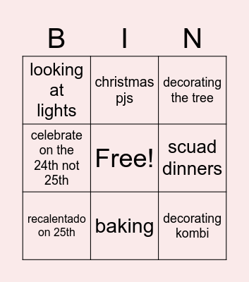 SCUAD Holiday Bingo Card