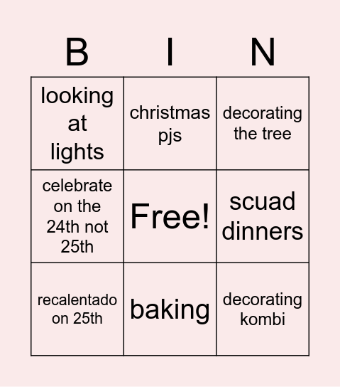 SCUAD Holiday Bingo Card