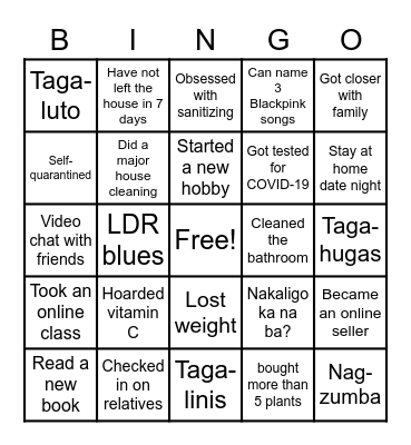 Cluster 2 Quarantine Bingo Card