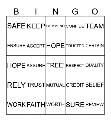 TRUST Bingo Card