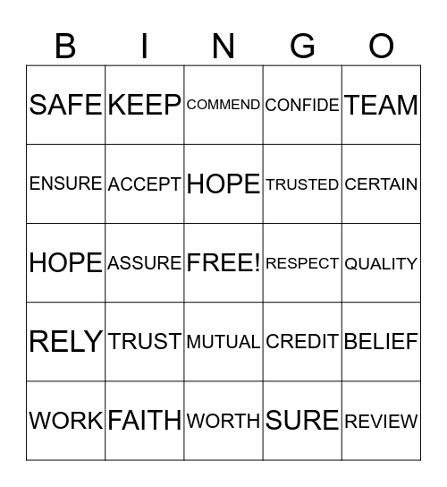 TRUST Bingo Card