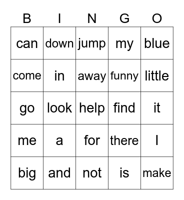 Sight Words 1 Bingo Card