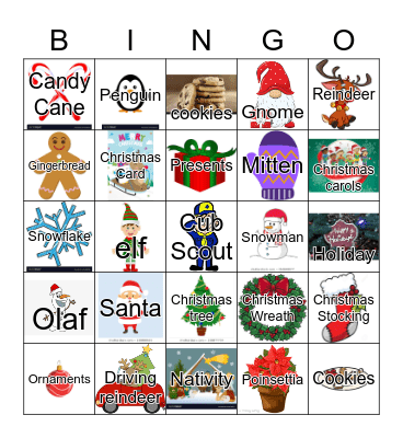 Christmas Pictures Bingo Card