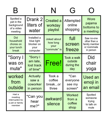 Remote work Bingo Card