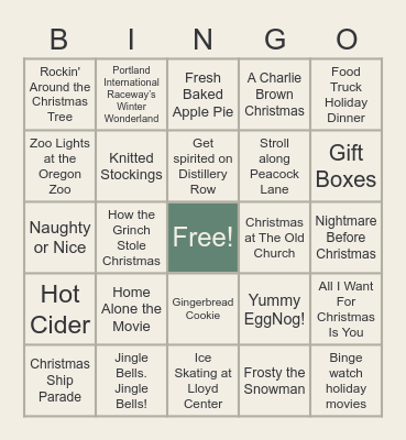 #MerryHappy PDX Holiday Bingo Card