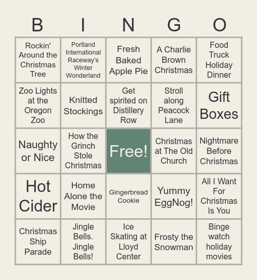 #MerryHappy PDX Holiday Bingo Card