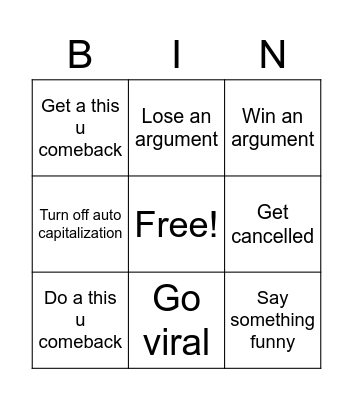 New Twitter Account Bingo Card