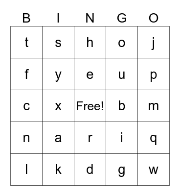 ALPHABET Bingo Card