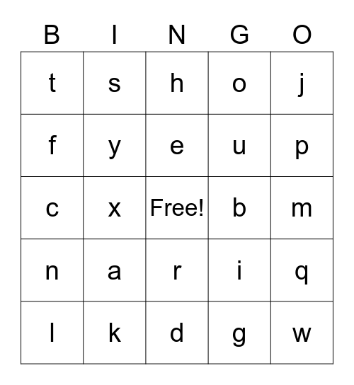 ALPHABET Bingo Card