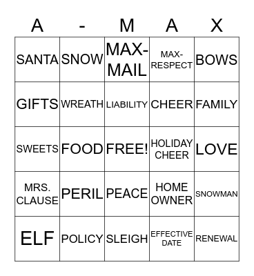 A-MAX Holiday BINGO Card