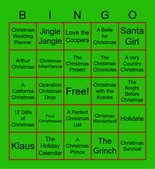Netflix and Christmas Bingo Card