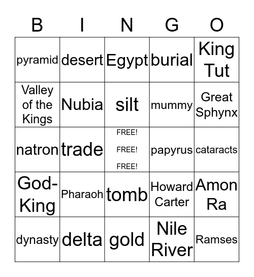 Ancient Egypt Bingo Card