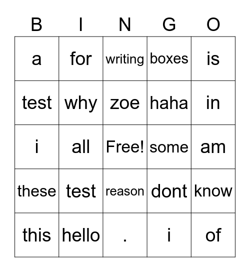 Untitled Bingo Card
