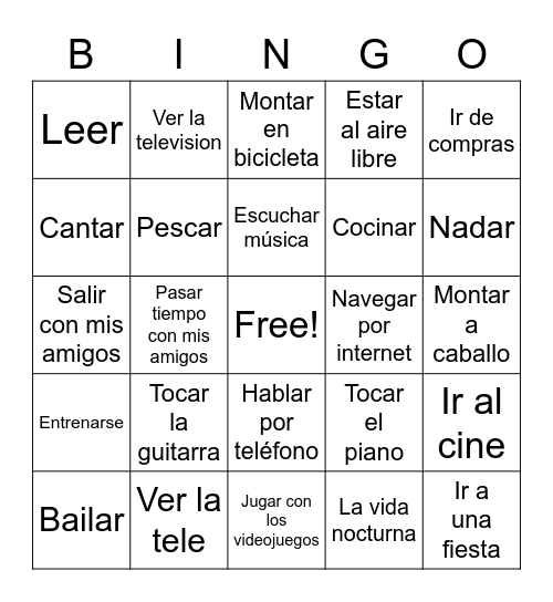 Spanish free time Bingo Card