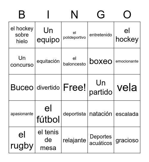 el deporte Bingo Card