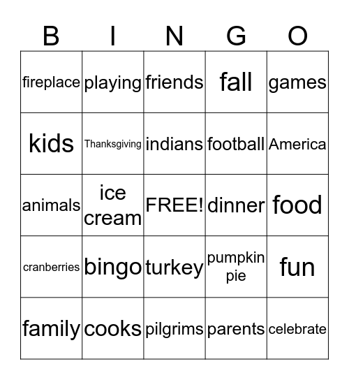 Thanksgiving Bingo Card