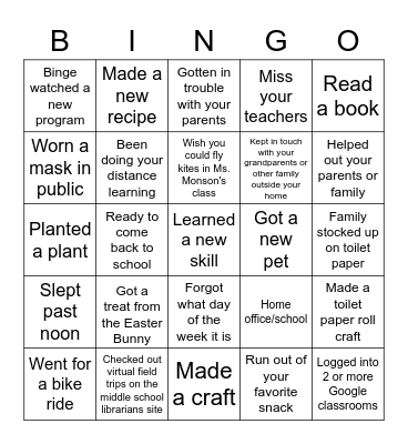 Corona Corona Bingo Card