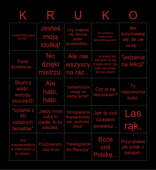 Krukingo Bingo Card