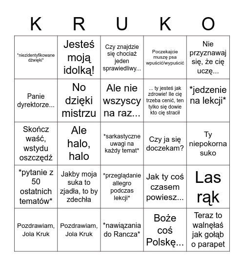 Krukingo Bingo Card