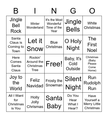 Christmas Music Bingo Card