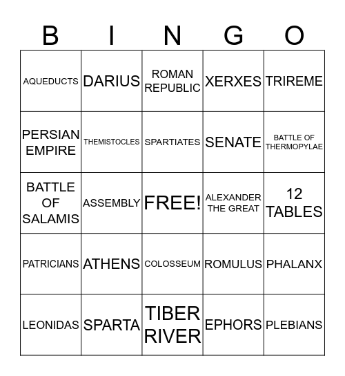 ANCIENT GREECE AND ROME Bingo Card