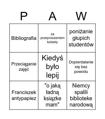 Pawlak time Bingo Card
