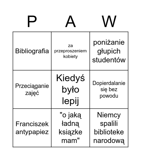 Pawlak time Bingo Card