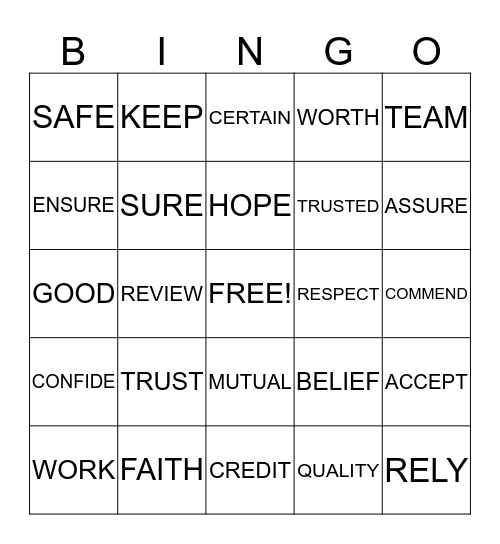 TRUST Bingo Card