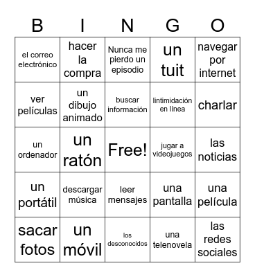Spanish tech Bingo Card