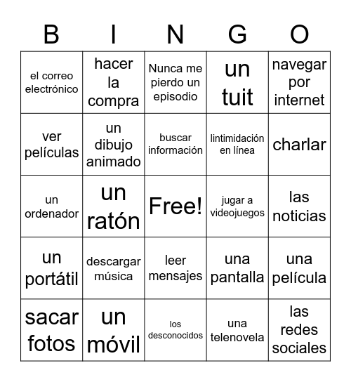 Spanish tech Bingo Card