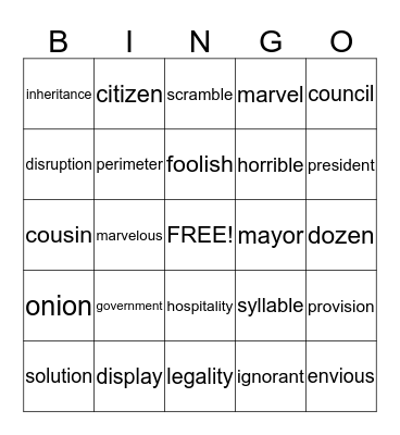 Super Duper Spellers Bingo Card