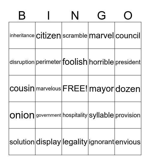 Super Duper Spellers Bingo Card