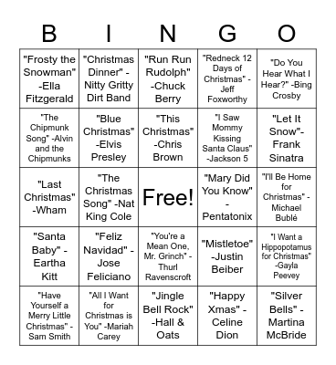 Music Bingo Card