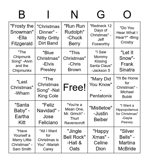 Music Bingo Card
