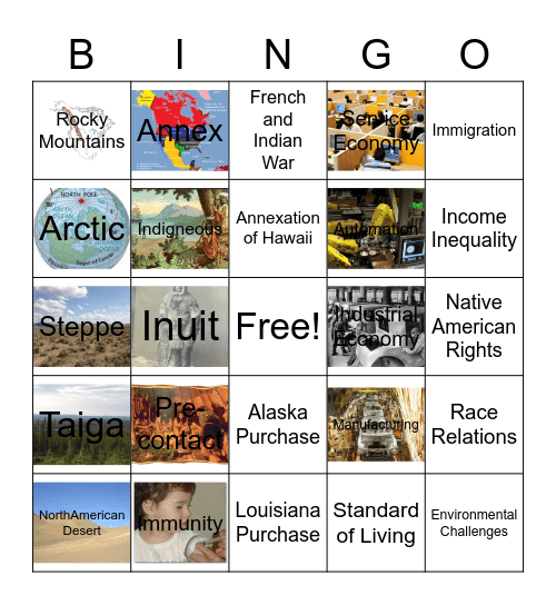 Unit 2 North America Bingo Card