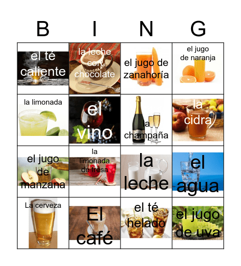 Las Bebidas Bingo Card