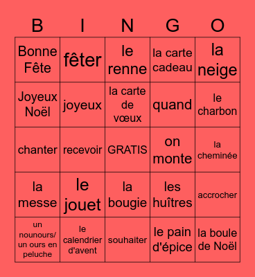 NOEL Bingo Card