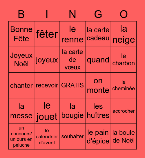 NOEL Bingo Card