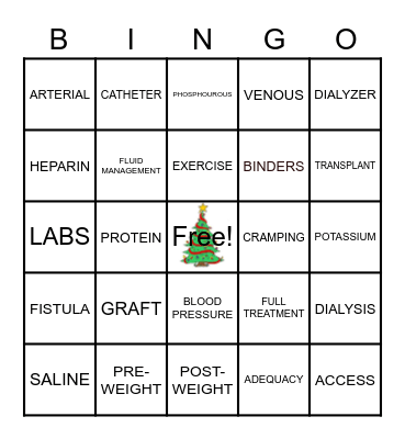 DIALYSIS BINGO Card