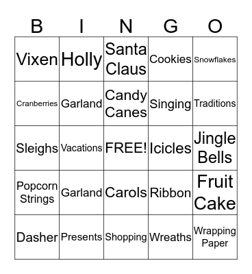 Holiday Bingo Card