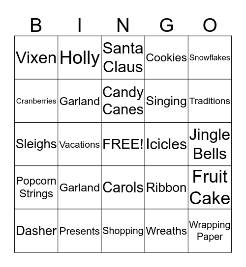 Holiday Bingo Card