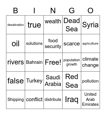 Middle East Oil and Water Bingo Card