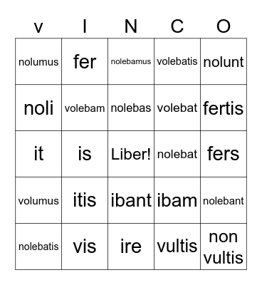 Irregular Verbs Bingo Card