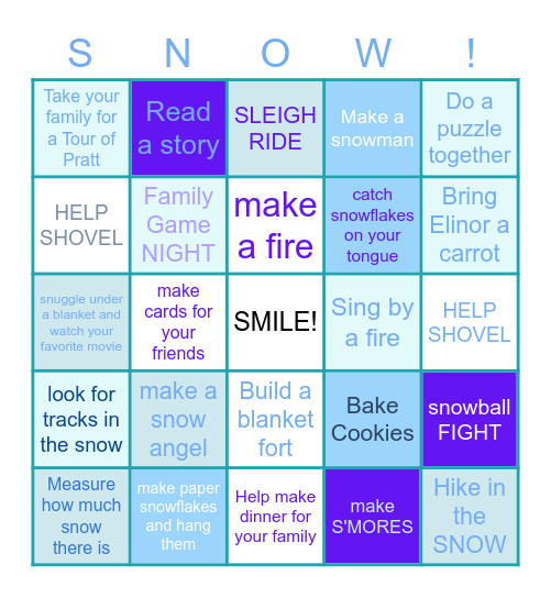 Winter Bingo- # Pratt Kid Bingo Card
