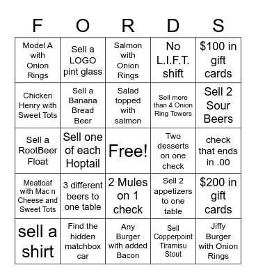 FORD'S GARAGE FUN Bingo Card