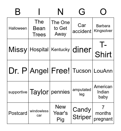 The Bean Trees Bingo Card