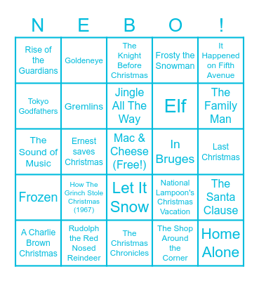 Nebo Bingo - Holiday Movie Bracket Bingo Card